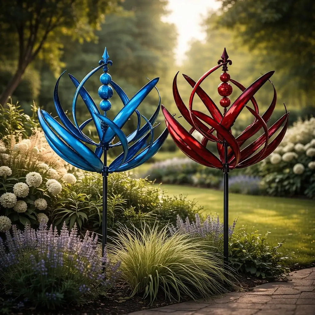 Garden Wind Spinner | Rotating Lotus Design | Rust-Resistant Metal & UV Coating | 90 cm Height