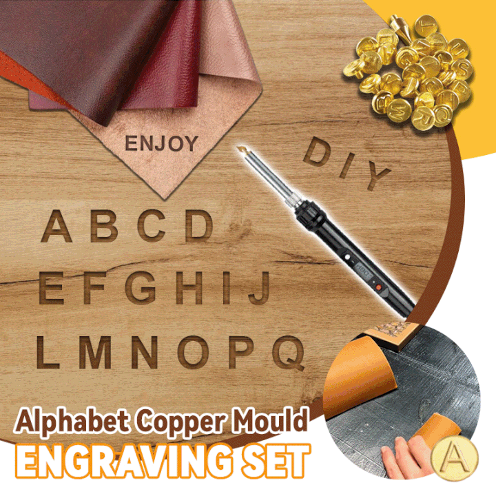 Gravierdüsen Set | Alphabet Buchstaben Düsen, 26-teilig | Messing Brandmalerei Spitzen für Holz & Leder