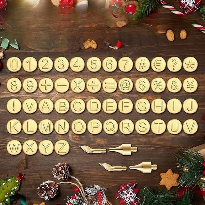 Gravierdüsen Set | Alphabet Buchstaben Düsen, 26-teilig | Messing Brandmalerei Spitzen für Holz & Leder