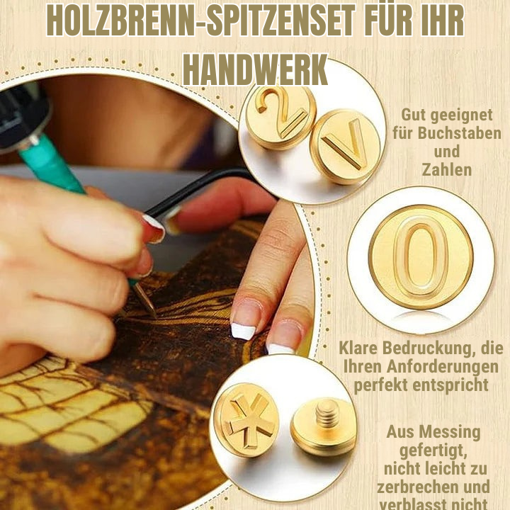 Gravierdüsen Set | Alphabet Buchstaben Düsen, 26-teilig | Messing Brandmalerei Spitzen für Holz & Leder
