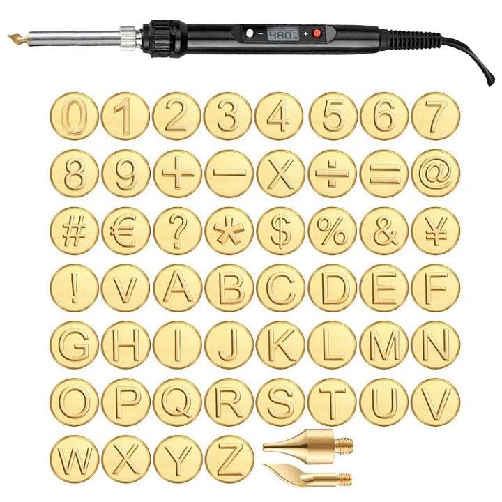 Gravierdüsen Set | Alphabet Buchstaben Düsen, 26-teilig | Messing Brandmalerei Spitzen für Holz & Leder