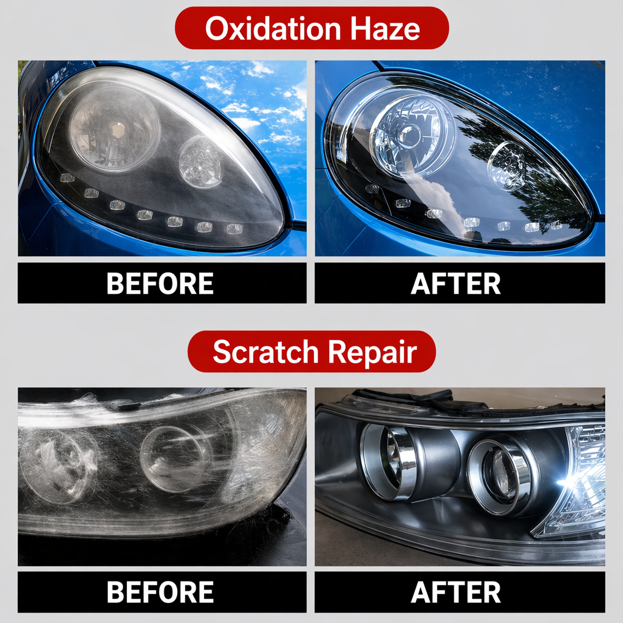 Headlight restoration fluid | Removes yellowing & oxidation | UV protection | 2-Pack