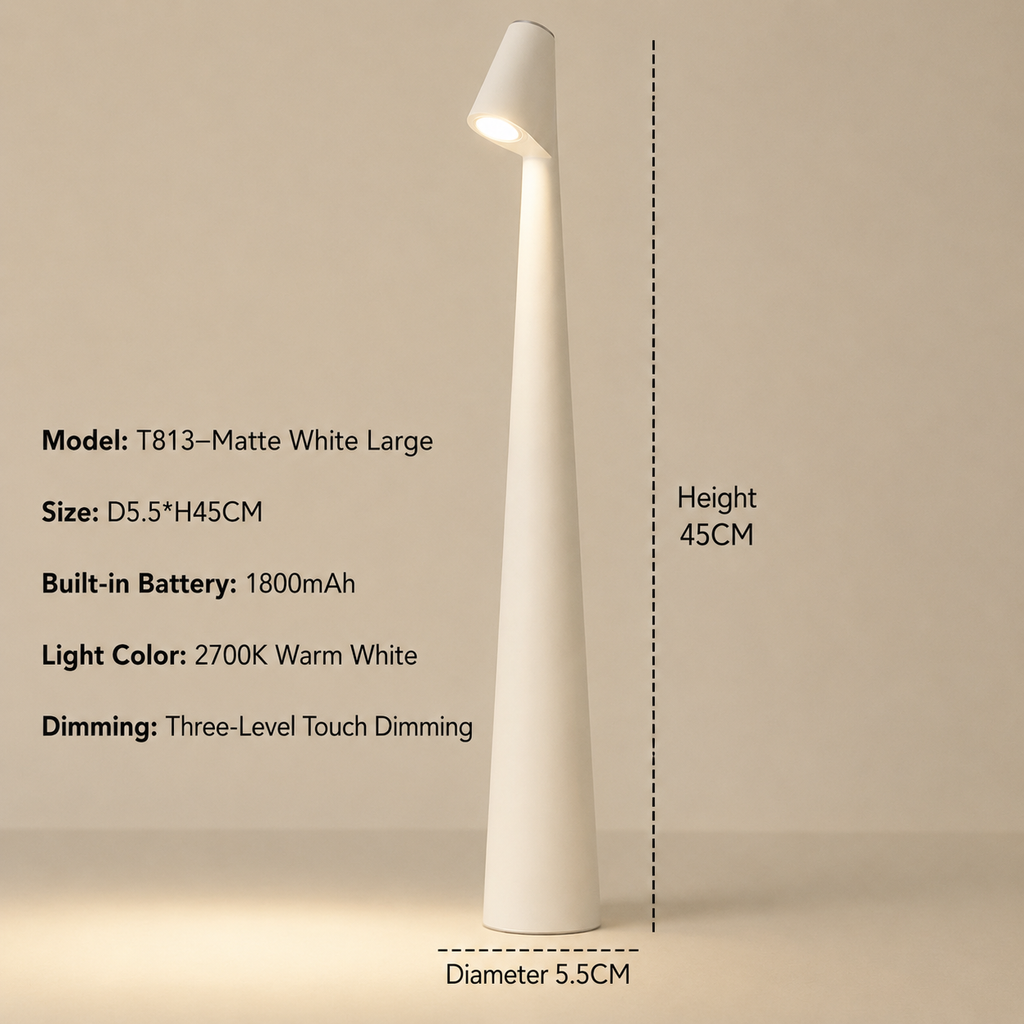 Indoor Table Lamp | Wireless Designer LED | 3-Stage Touch Dimming | USB Rechargeable