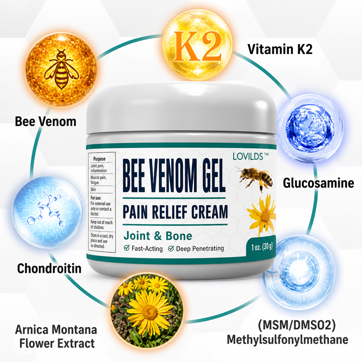 Joint Pain Relief Cream | Bee Venom Warming Formula | 30 g | Soothing Relief