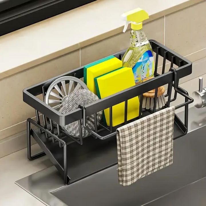 Kitchen Sink Organizer | Rustproof Stainless Steel Rack | Removable Towel Holder & Drip Tray