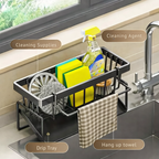 Kitchen Sink Organizer | Rustproof Stainless Steel Rack | Removable Towel Holder & Drip Tray