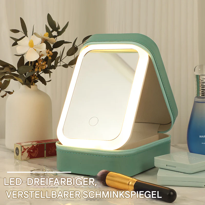LED Makeup Mirror Case | 3 Light Modes & Touch Control | Organizer & USB Rechargeable Travel Case