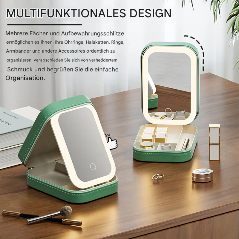 LED Makeup Mirror Case | 3 Light Modes & Touch Control | Organizer & USB Rechargeable Travel Case
