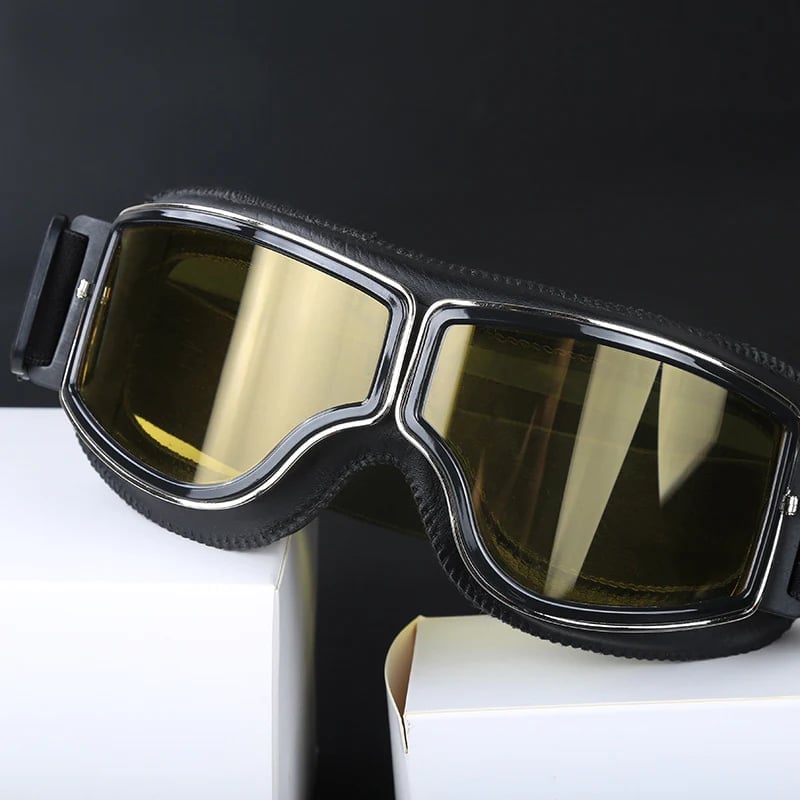 Motorcycle Goggles | Retro Style & UV Protection | Impact-Resistant Lens & Adjustable Strap