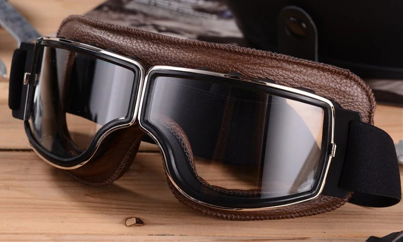 Motorcycle Goggles | Retro Style & UV Protection | Impact-Resistant Lens & Adjustable Strap