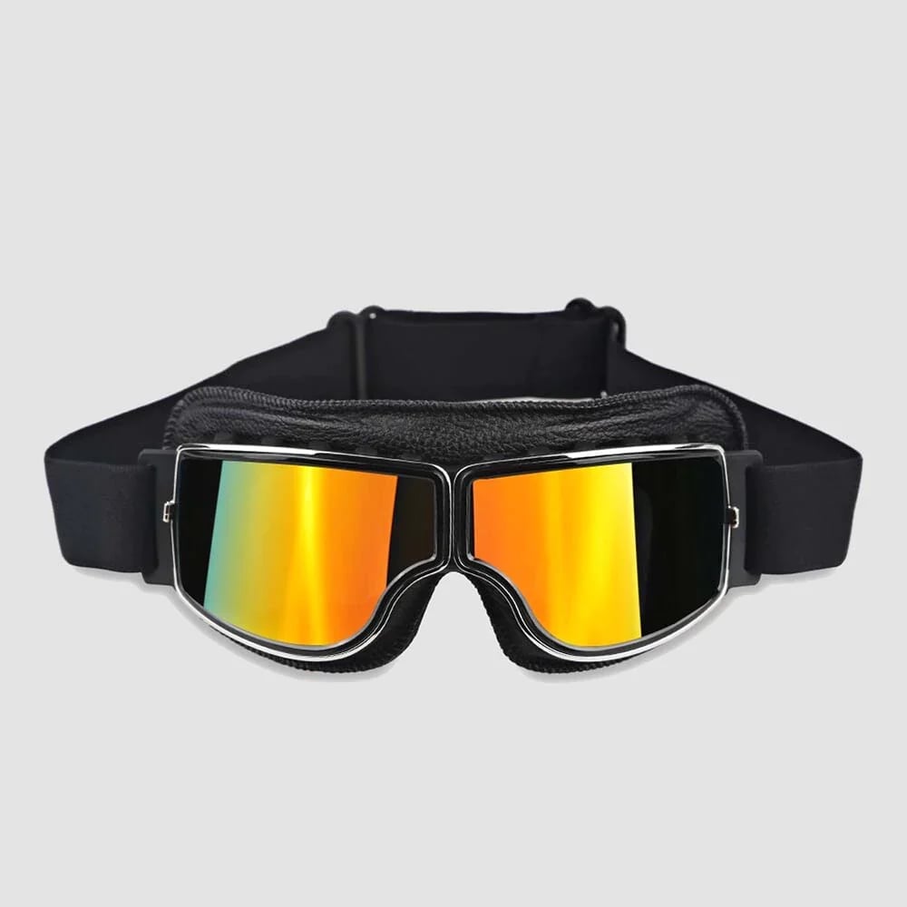 Motorcycle Goggles | Retro Style & UV Protection | Impact-Resistant Lens & Adjustable Strap