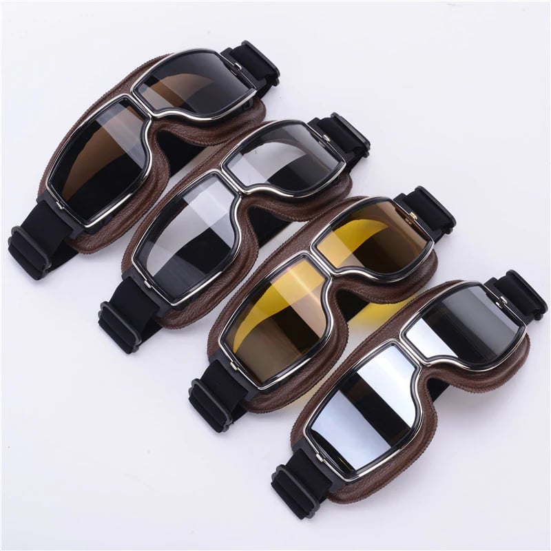 Motorcycle Goggles | Retro Style & UV Protection | Impact-Resistant Lens & Adjustable Strap