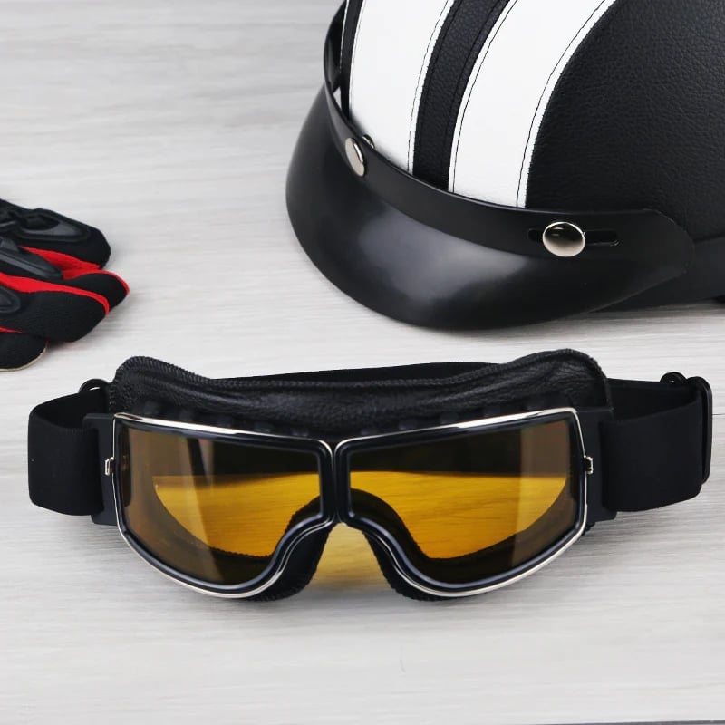 Motorcycle Goggles | Retro Style & UV Protection | Impact-Resistant Lens & Adjustable Strap