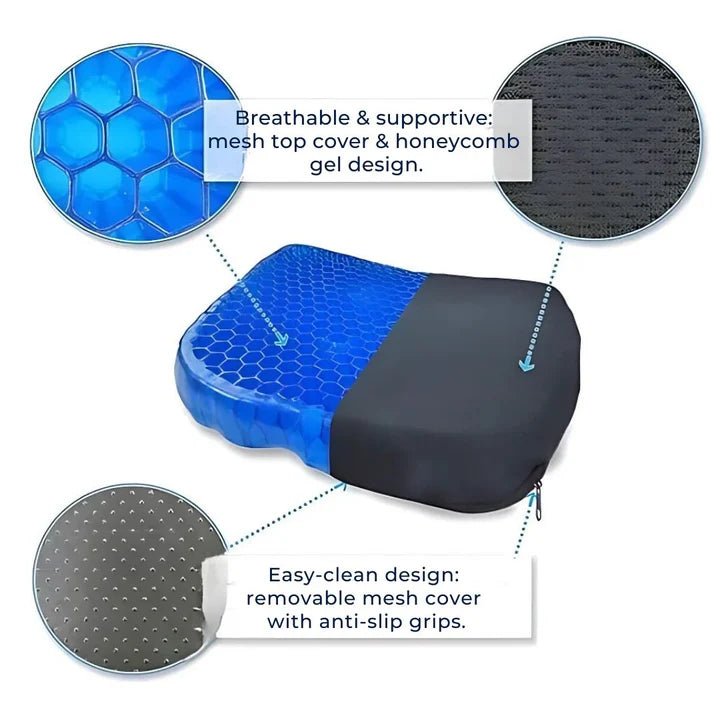 Orthopedic Gel Seat Cushion | Breathable Honeycomb Structure | Pressure Relief Comfort