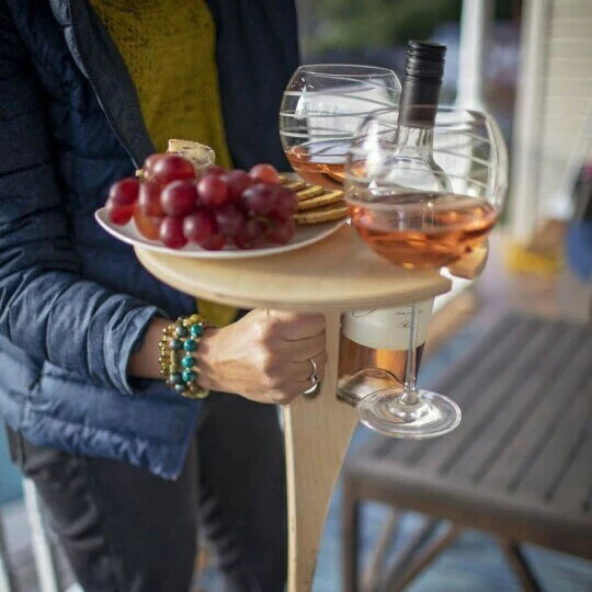 Picnic Wine Table | Foldable Stable Stand | Bottle & Glass Holders | Portable Outdoor Use