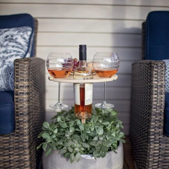 Picnic Wine Table | Foldable Stable Stand | Bottle & Glass Holders | Portable Outdoor Use