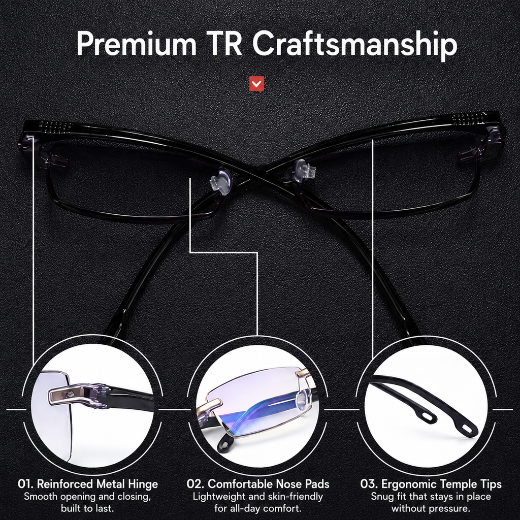 Reading Glasses | Multifocal Progressive | Anti-Blue Light | Rimless Lightweight Design