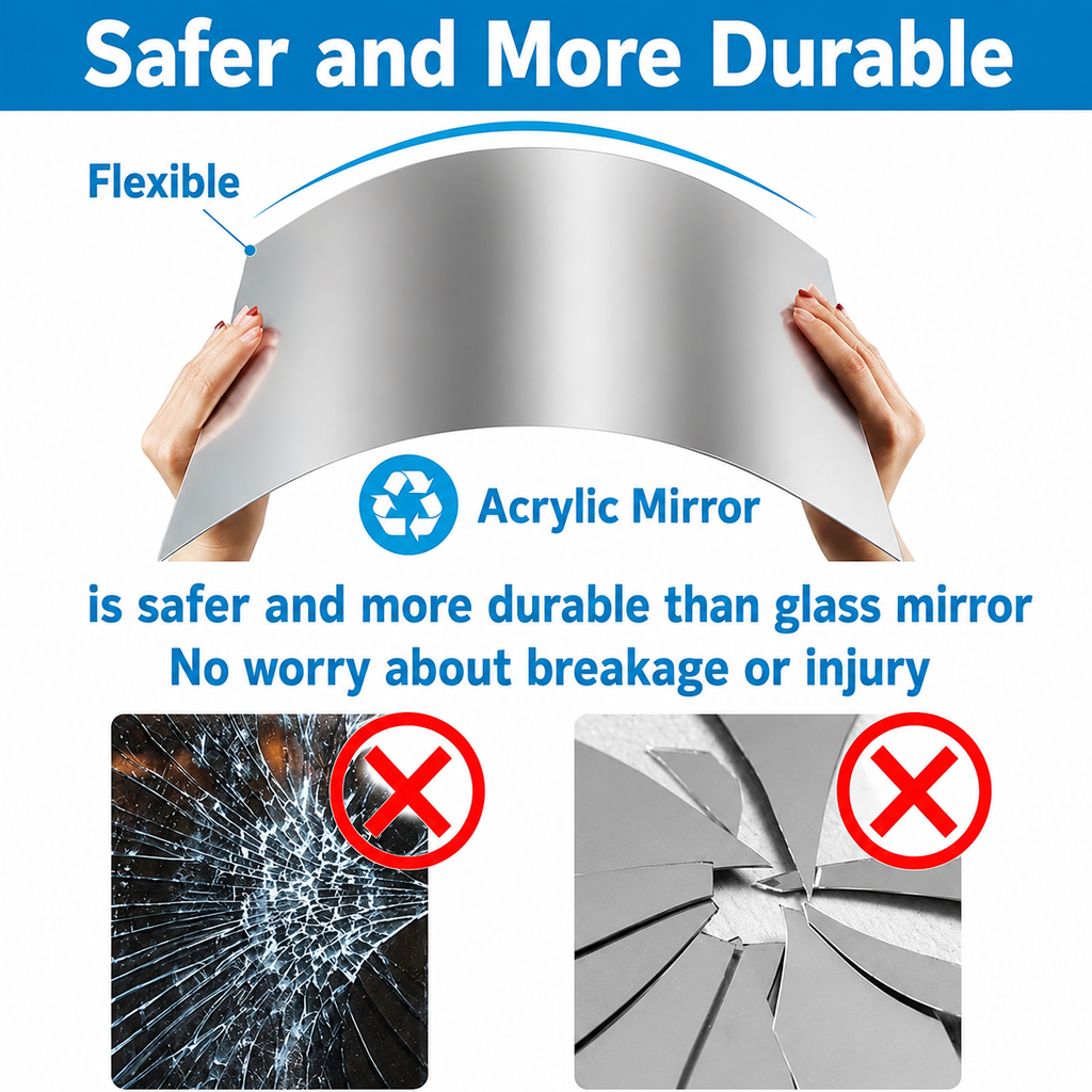Self-Adhesive Mirror Film | Shatterproof & Cut-to-Size | Crystal-Clear Finish | Child-Safe