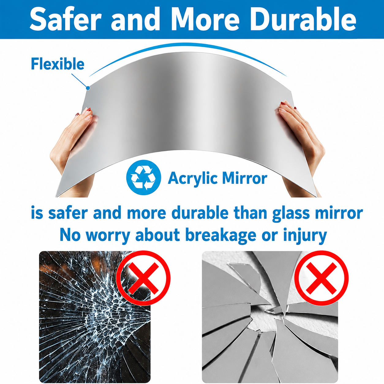 Self-Adhesive Mirror Film | Shatterproof & Cut-to-Size | Crystal-Clear Finish | Child-Safe