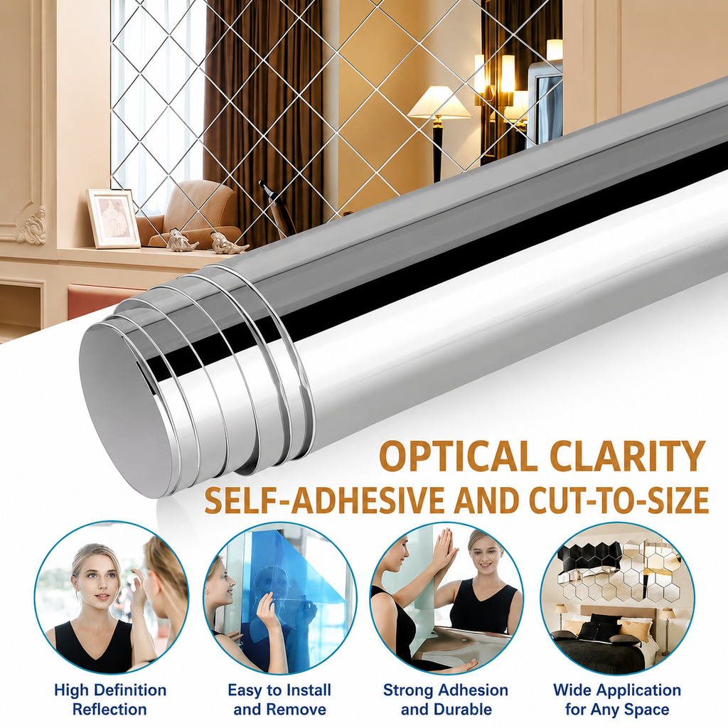 Self-Adhesive Mirror Film | Shatterproof & Cut-to-Size | Crystal-Clear Finish | Child-Safe