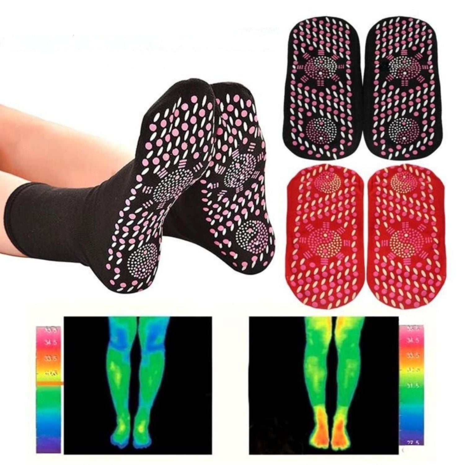 Self-Heating Socks | Integrated Massage Points | Textured Non-Slip Sole | Promotes Circulation