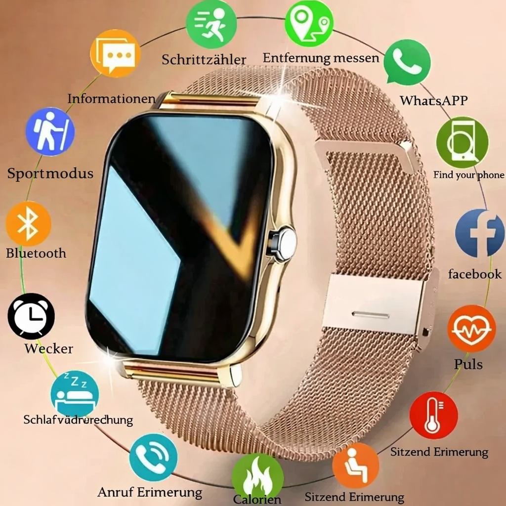 Smartwatch | Gesundheits- & Fitnesstracking | Edelstahl- & Silikonbänder | Lange Akkulaufzeit