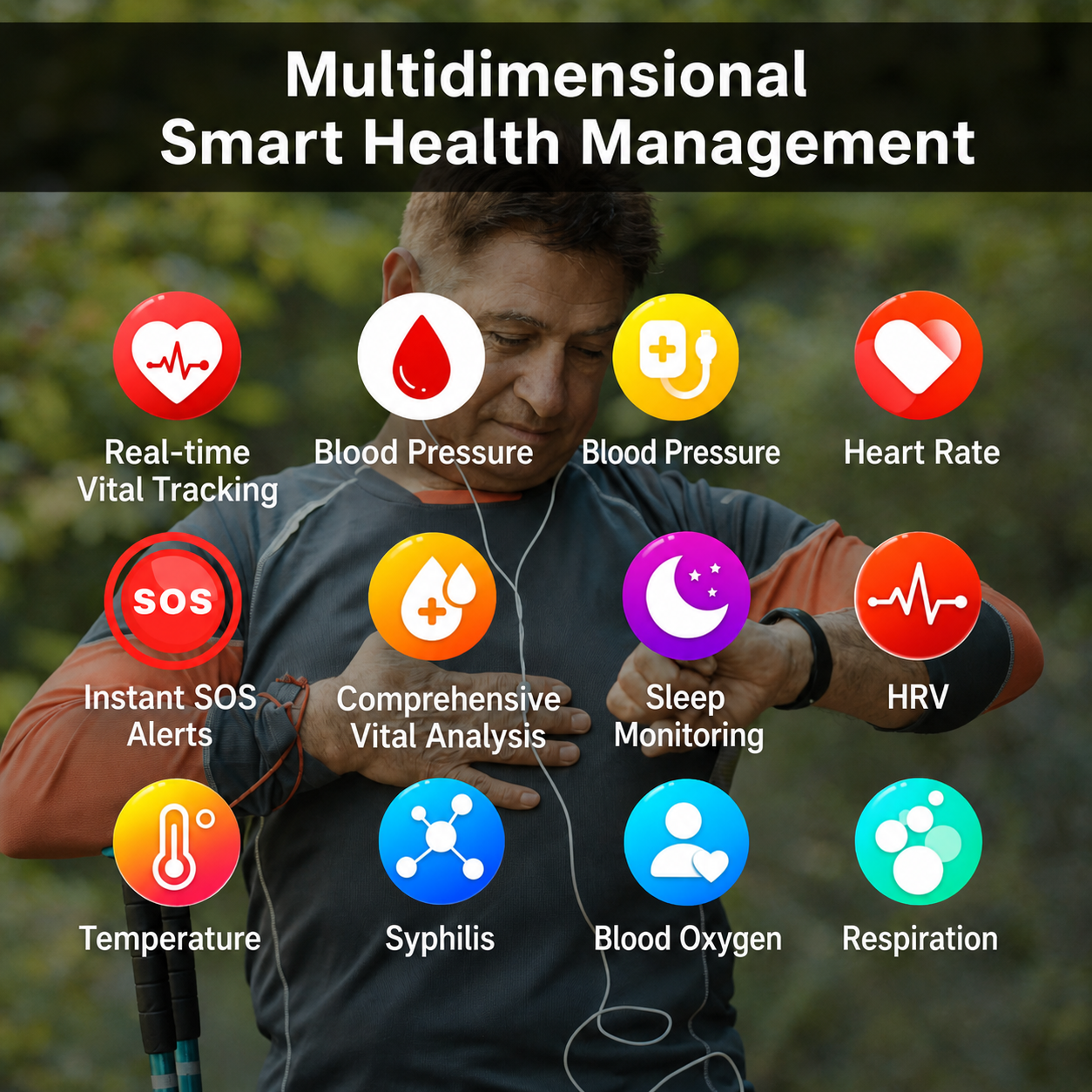 Smartwatch | SOS Emergency Alarm & Fall Detection | Heart Rate & Oxygen Tracking