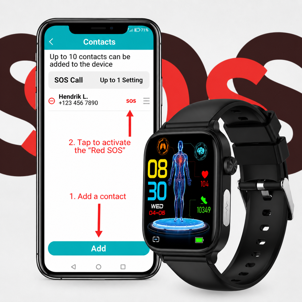 Smartwatch | SOS Emergency Alarm & Fall Detection | Heart Rate & Oxygen Tracking