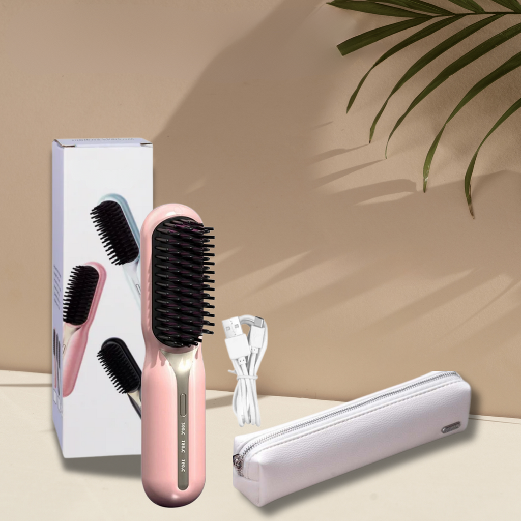 Straightening Brush | Cordless Rechargeable | Quick Styling | Travel-Friendly