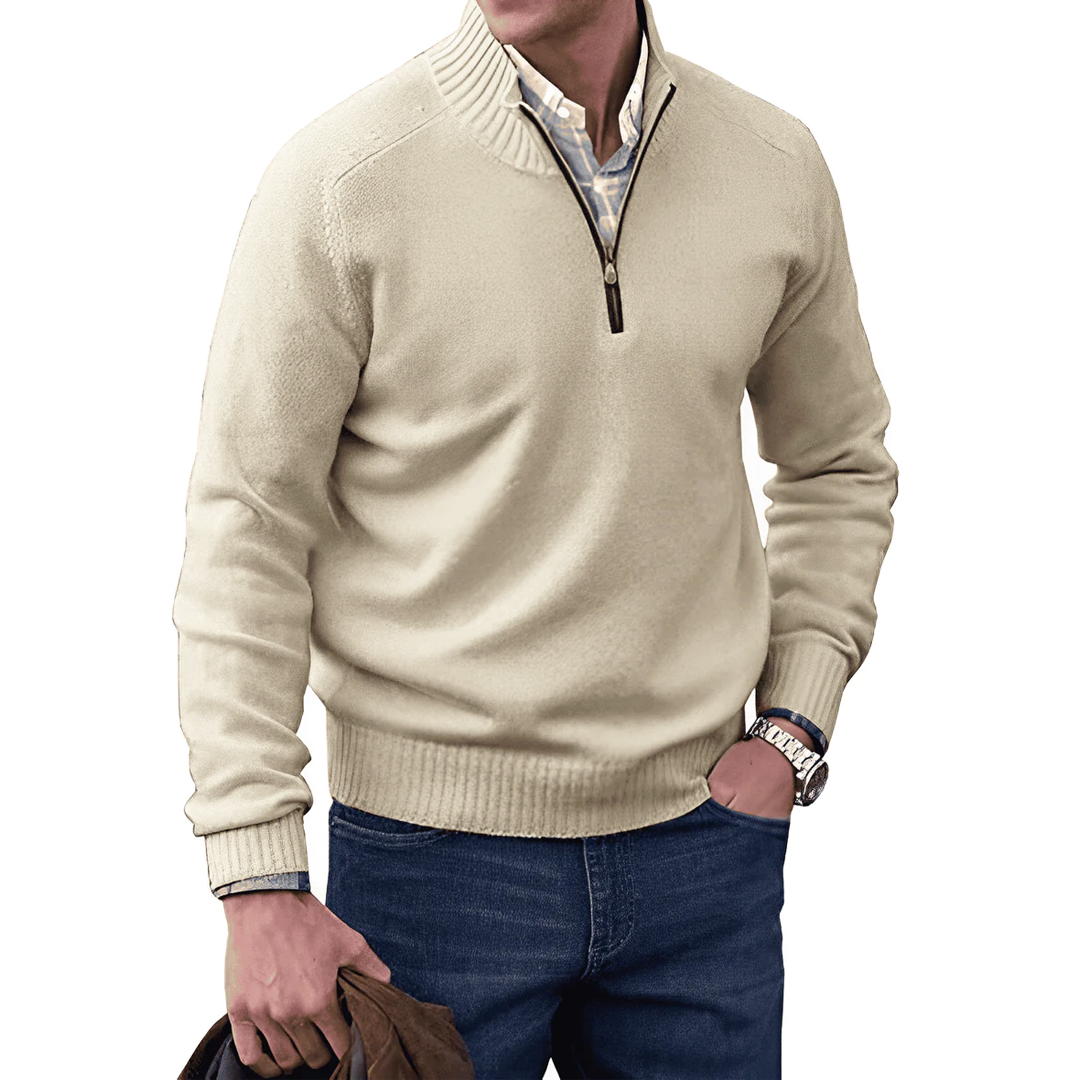 Sweater | Half-Zip High Neck Knit | Cotton Blend | Comfortable Fit