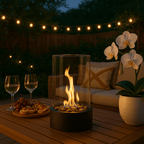 Tabletop Fireplace | Real Flame, Smoke-Free Bioethanol | Metal & Glass | Indoor/Outdoor