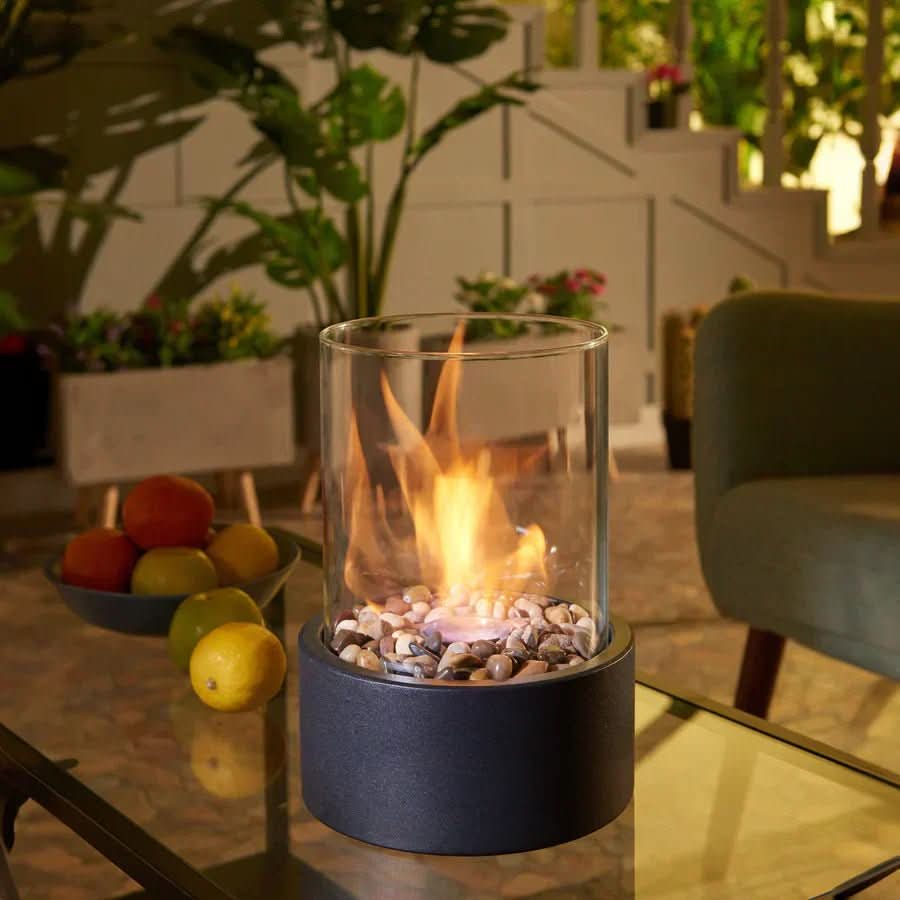 Tabletop Fireplace | Real Flame, Smoke-Free Bioethanol | Metal & Glass | Indoor/Outdoor