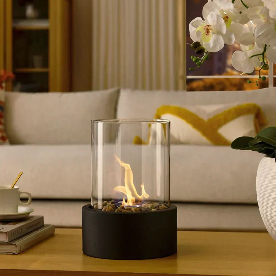 Tabletop Fireplace | Real Flame, Smoke-Free Bioethanol | Metal & Glass | Indoor/Outdoor