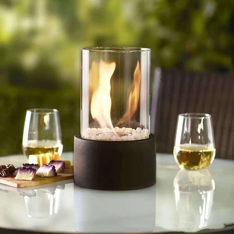 Tabletop Fireplace | Real Flame, Smoke-Free Bioethanol | Metal & Glass | Indoor/Outdoor