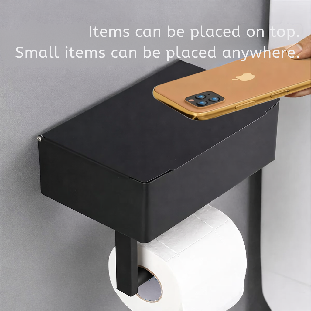 Toilet Paper Holder | Wall-Mounted Shelf & Storage Box | Drill-Free Adhesive | Space-Saving