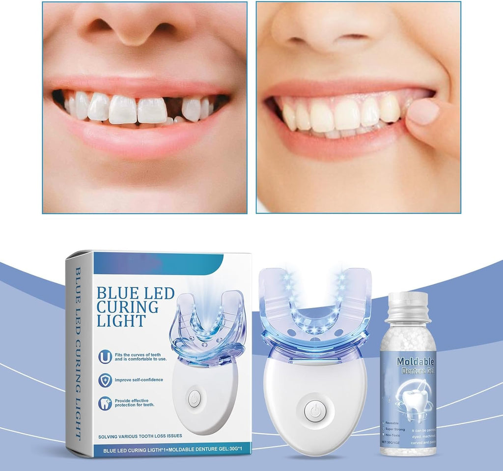 Tooth Repair Kit for Adults | Moldable Denture Gel & LED Curing | Natural-Looking Repair