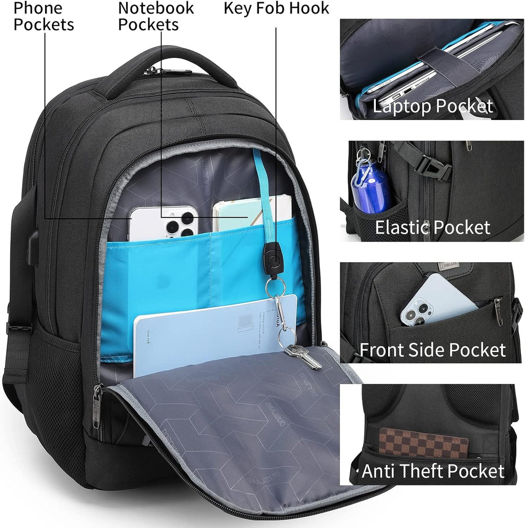 Travel Laptop Backpack | Anti-Theft Design | USB Charging Port | Water-Resistant Polyester