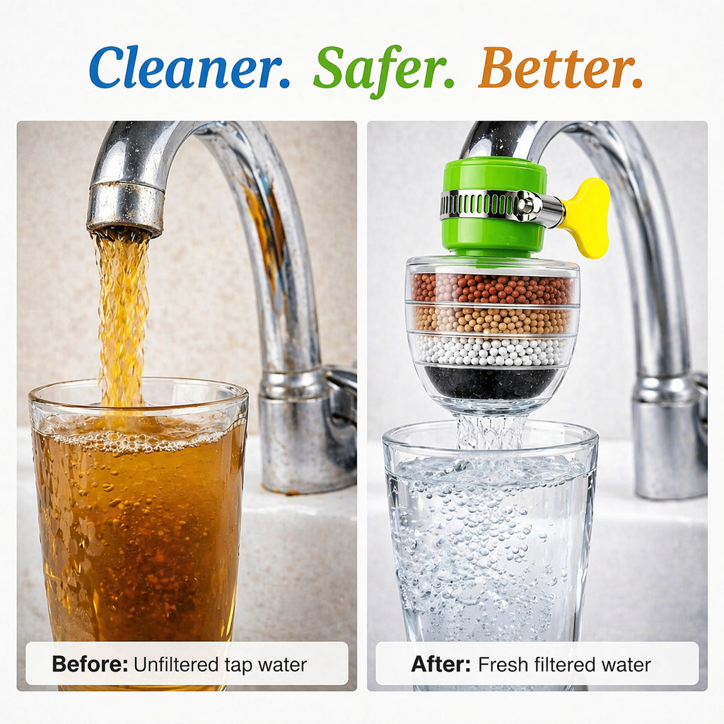 Water Filter | 5-Layer Activated Carbon | Chlorine & Limescale Reduction | Fits Standard Faucets