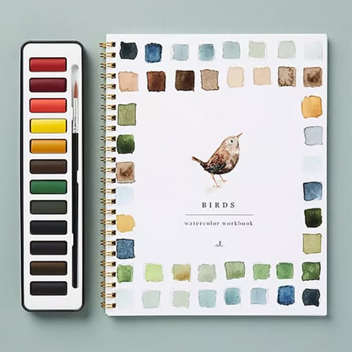 Watercolor Workbook for Beginners | Step-by-Step Templates | Paint Set & Brush | Stress Relief