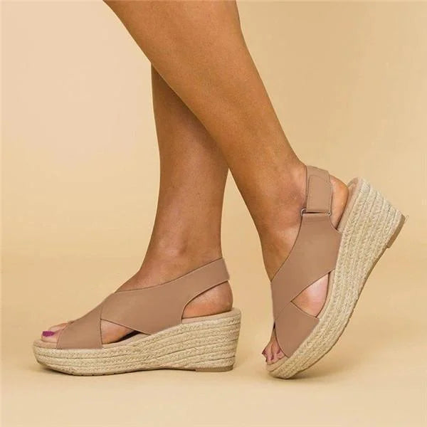 Women's Espadrilles | Orthopedic Wedge Heel | Elastic Cross Strap | Braided Jute Sole
