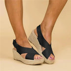 Women's Espadrilles | Orthopedic Wedge Heel | Elastic Cross Strap | Braided Jute Sole