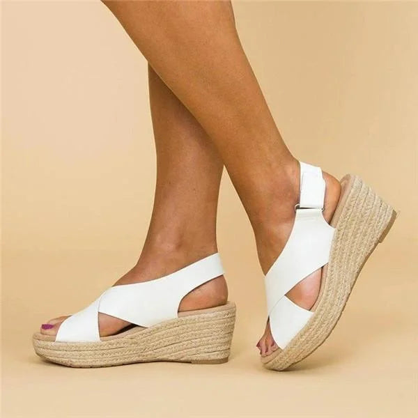 Women's Espadrilles | Orthopedic Wedge Heel | Elastic Cross Strap | Braided Jute Sole