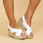 Women's Espadrilles | Orthopedic Wedge Heel | Elastic Cross Strap | Braided Jute Sole