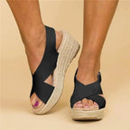 Women's Espadrilles | Orthopedic Wedge Heel | Elastic Cross Strap | Braided Jute Sole