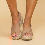 Women's Espadrilles | Orthopedic Wedge Heel | Elastic Cross Strap | Braided Jute Sole