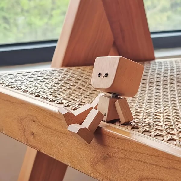 Wooden Decorative Figure | Gentle Rocking Motion | 12 Interchangeable Faces | Natural Wood