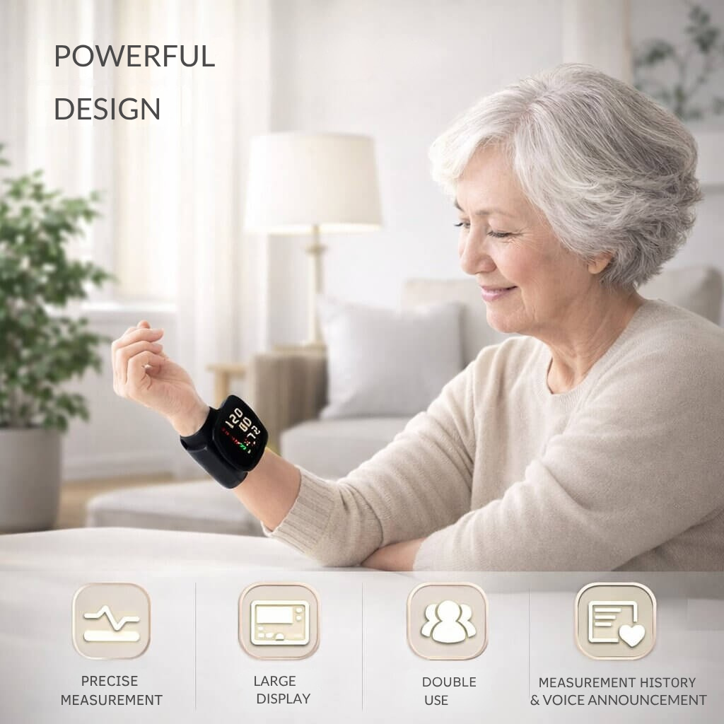Wrist Blood Pressure Monitor | Touch Display & Voice | USB Rechargeable | Travel-Friendly