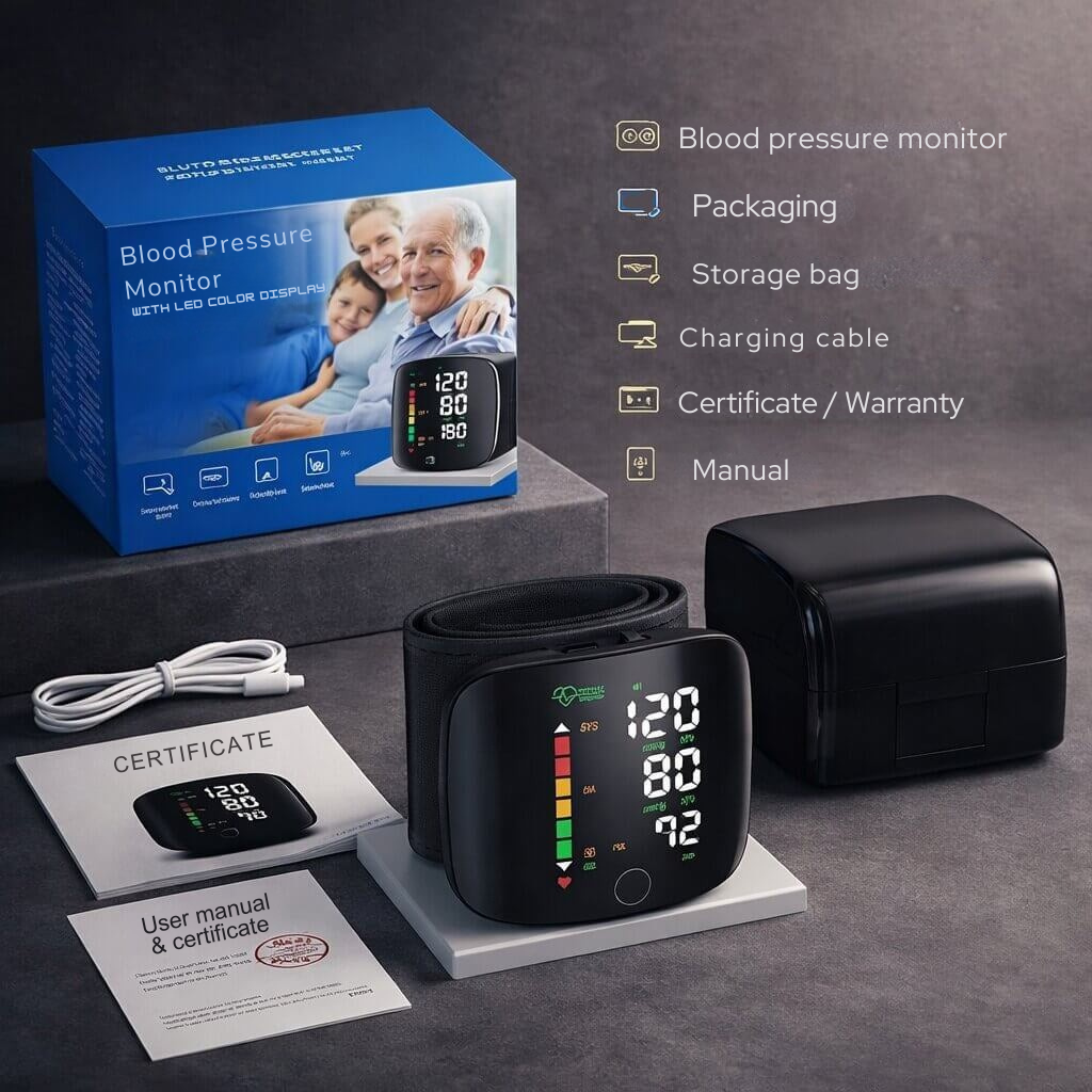 Wrist Blood Pressure Monitor | Touch Display & Voice | USB Rechargeable | Travel-Friendly