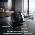 Wrist Blood Pressure Monitor | Touch Display & Voice | USB Rechargeable | Travel-Friendly