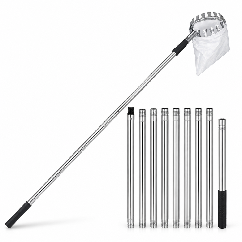 Fruit Picker Pole | Telescopic Stainless Steel | Up to 4m Reach | For Orchard & Garden